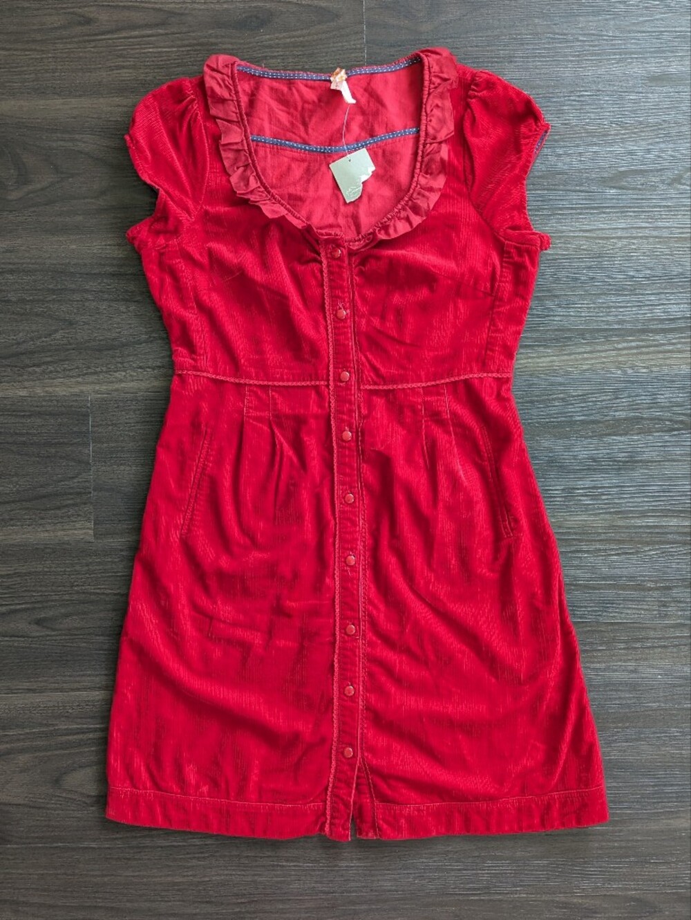 Anthropologie Maeve Red Corduroy Dress Size 10 Romantic Ruffle Whimsigoth Date